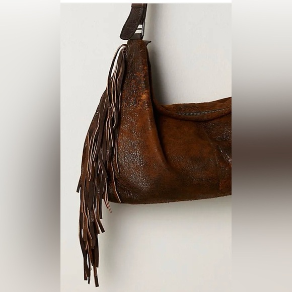 NEW Christiansen Orizzonte Distressed Leather Bag Fringe Camello - Picture 2 of 16